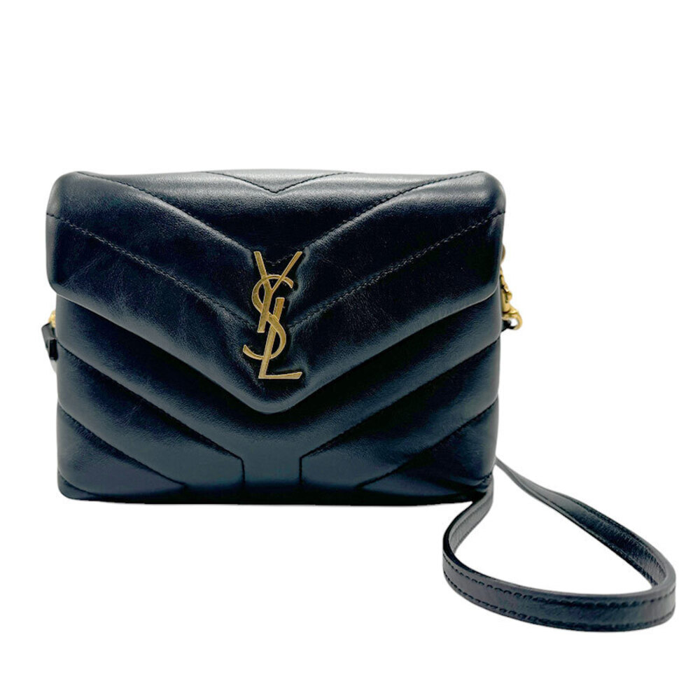 Saint Laurent Lulu Shoulder Bag Leather Black Gold